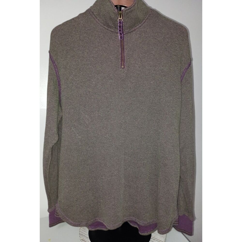 Robert Graham: Brown / Purple Cuffs & Collar, 1/4 Zip Pullover, Men's Size M